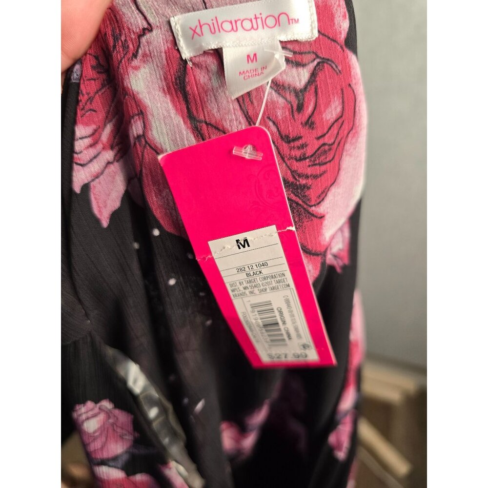 New Xhilaration Women's Black/ Pink Floral Dress Size M - Picture 8 of 9